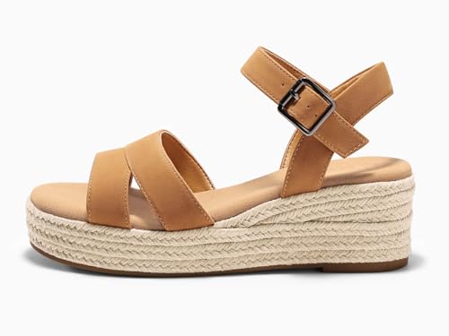 Image of Coutgo Womens Wedge Platform Sandals Espadrille Heels Open Toe Buckle Ankle Strap Summer Shoes
