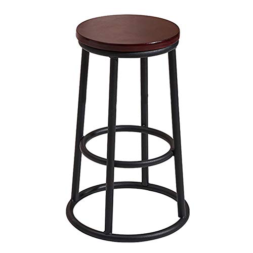 Taburete de Bar Taburete Alto para Cocina Silla de Bar de Hierro Forjado Taburetes Altos Silla, Cocina Sillas de mostrador de Desayuno Asiento de Madera Maciza Dura con reposapiés