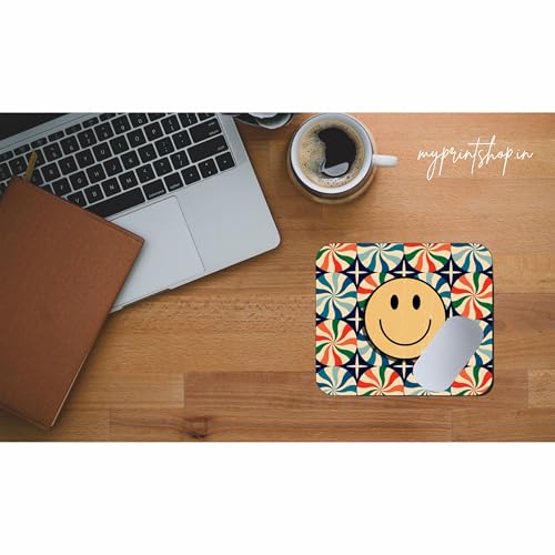 Image of Retro Smiley Face Mouse Pad - Colorful Vintage Pattern Desk Mousepad 9 x 7.5 Inch - Non-Slip Rubber Base, Smooth Surface for Office, Home & School