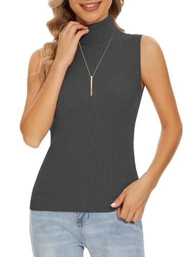 Image of Sleeveless Turtlenecks Tops for Women Slim Fit Knit Sleeveless Vest
