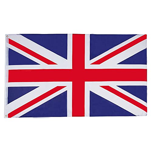 Grand drapeau Union Jack 1,5 x 0,9 m Drapeau national de Grande-Bretagne pour le défilé de naissance 2025 Célébration Jardin de rue britannique Pub Décorations extérieures Rouge/bleu/blanc