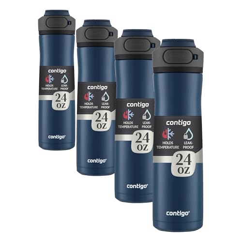 Image of Contigo Cortland Chill 2.0 Blueberry Stainless Steel Water Bottle Vacuum-Insulated Spill-Proof Lid 24oz Ideal for Hot or Cold Drinks Interchangeable Lid Perfect for Kids & Adults (Pack of 4)