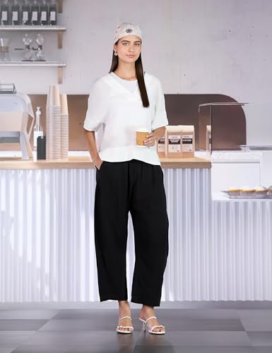 Image of Gap Women Solid Relaxed Fit Full Length Trousers