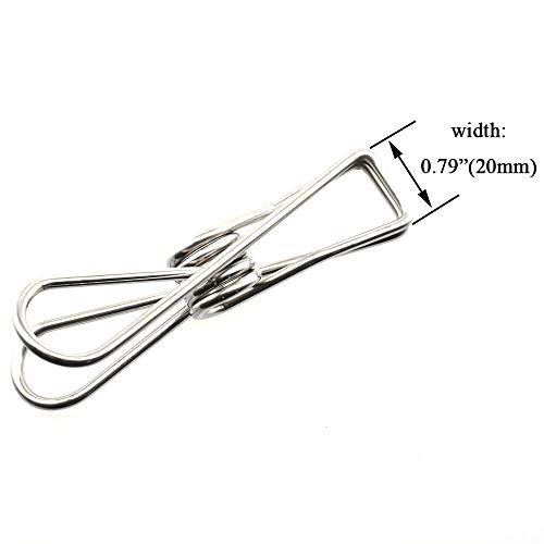 Image of HAHIYO Clothespins Chip Clips All Metal Stainless Steel No Rust Stains Strong Grip in Heavy Wind 3.4 Inches 14 Pack Extra Large Do Not Fall Apart Open Wide for Holding Clothes Snack Bag Clamps