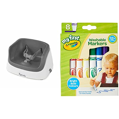 Ingenuity SmartClean Toddler Booster Seat, Slate, Dining and Feeding Seat for Toddlers, Lightweight for Travel & Crayola MyFirst Washable Markers - Assorted Colours, Easy-Grip Markers