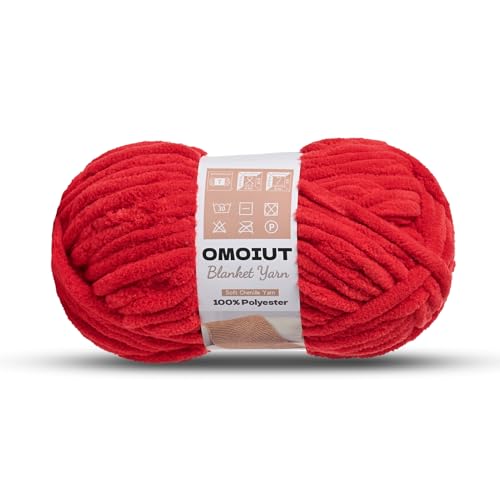 Image of Red Chunky Chenille Yarn for Crocheting, Soft Baby Blanket Yarn, Chunky Knit Blanket Crochet Yarn, #7 Super Bulky, 3.5 oz /54.6 yds Fluffy Velvet Amigurumi Yarn