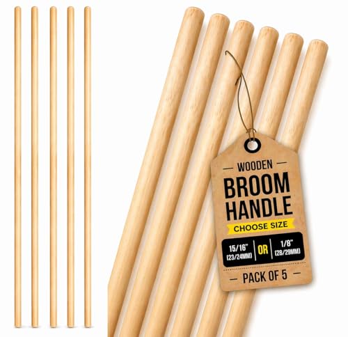 EDS Wooden Broom Handle 4ft (48 Inch) Universal 23/24mm Diameter Mop & Broom Stick Pole Durable Wooden Replacement Handle Floor Cleaning Tools Handle Only (15/16 (23/24mm) Pack of 5)