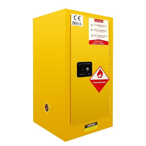 30 Gallon Yellow Flammable Storage Cabinet, Fireproof Steel Chemical Storage Locker with Adjustable Shelves, for Flammable Liquids, Industrial Use, Free Returns!