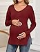 bidika 2025 Women's Maternity Fall Long Sleeve Lightweight Pullover Sweaters Casual Pregnant Tunic Knit Tops Blouse to Wear Leggings Burgundy Red M