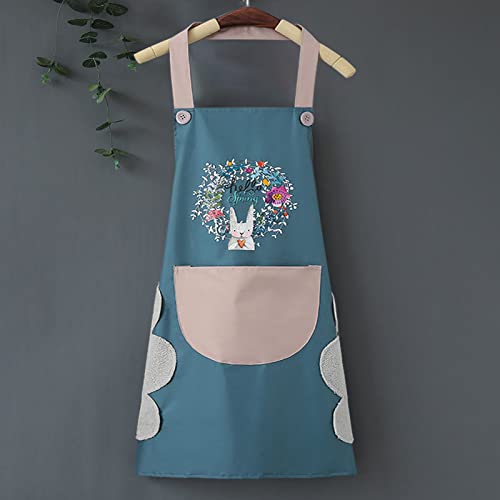 Dillman Women Kitchen Apron With Hand Wipe Pockets，Big Pocket,Hand-Wiping, Waterproof For Cooking Baking (Blue) #TOP3