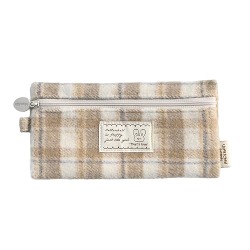 Image of Monolike Unmatched Friends Old Check Pencil Case, Beige - Pencil Pouch, Portable Pencil Bag, Pencil Case, Office Pouch case, Cushion, Soft, Vintage
