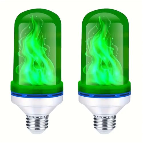 SZXJY Upgraded LED Flame Light Bulbs 4-Mode Flickering Light Bulbs with Upside Down Effect E26 Fire Light Bulb for Porch Party Patio Home Halloween Christmas Indoor Outdoor (2Pack Green)