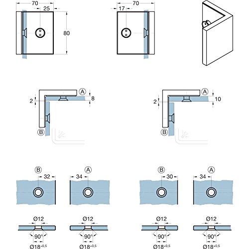 Winkelverbinder Next 90° Glas-Glas, Messing verchromt poliert