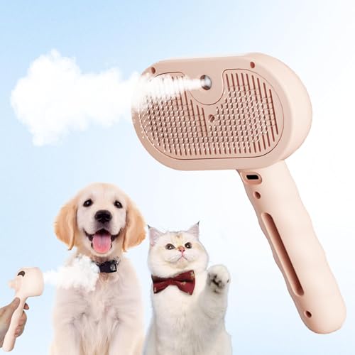 Safepuppy, cepillo de vapor, 3 en 1, sin dolor, cepillo anti pelo gato, con nebulización nano, elimina el 95% del pelo muerto (rosa)