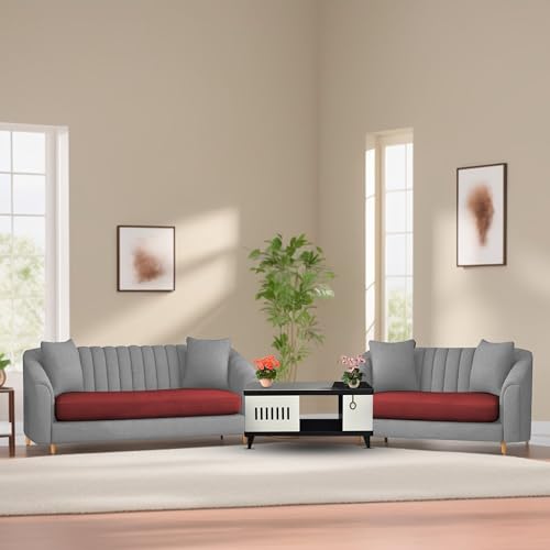 Image of Doraldo 3 + 2 Seater Sofa Set for Living Room (Maroon Grey) Premium Fabric Sofa