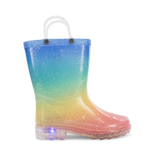 Western Chief Kids Waterproof Light Up Rain Boots With Handles for Easy On and Off for Boys and Girls