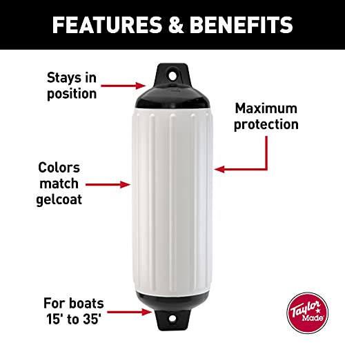 Image of Taylor Made Products 950824 Super Gard Inflatable Vinyl Boat Fender, 8.5 x 26 inch, White