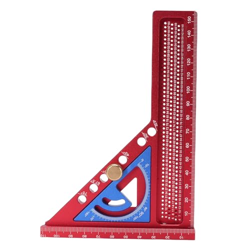 Generic Multi Angle Measuring Ruler, Aluminum Alloy Protractor for Woodworking with Quick Angle Marking, Ergonomic Design, Imperial Scale for Wood, 3D Objects and More (Red and Blue)