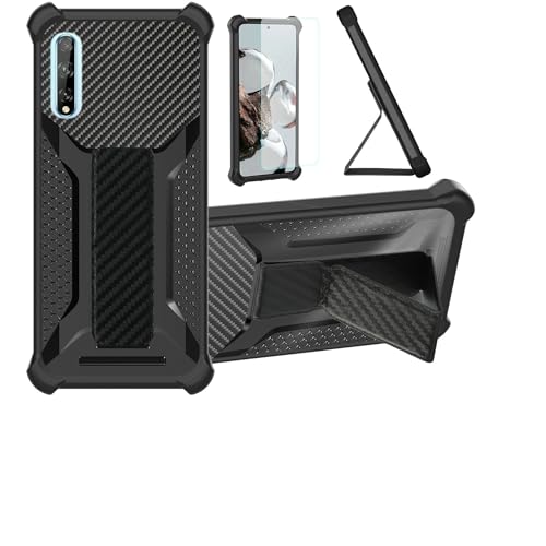 Custodia per Huawei P Smart PSMART S Cover Custodia Case Ibrida [Con protezione dello schermo in vetro temperato] [supporto magnetico pieghevole] [resistente alle impronte digitali smerigliato] Nero