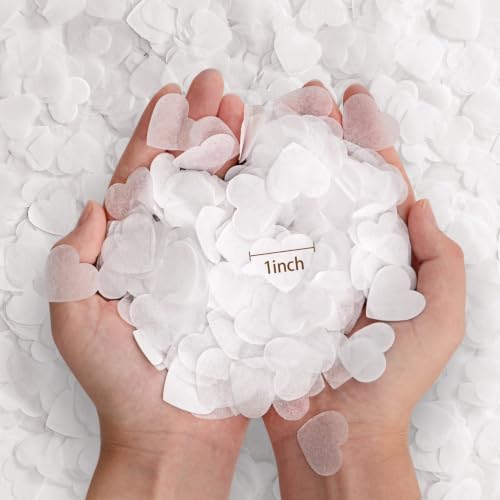 Image of BATTIFE 1.8 Oz White Heart Shaped Confetti, 6000Pcs Tissue Paper, Table Confetti for Wedding Celebrations Party, 50 Gram