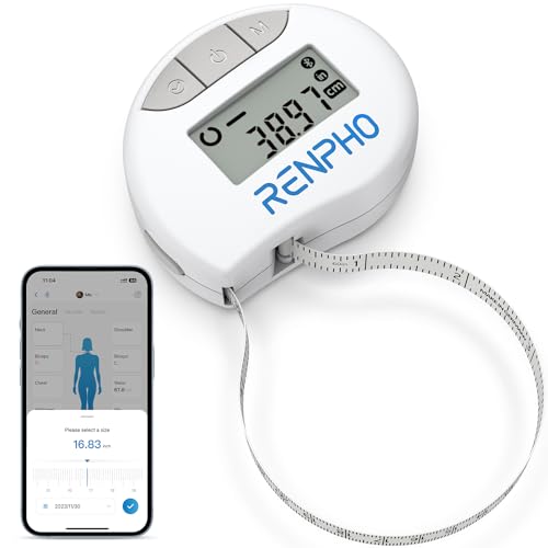 RENPHO Tape Measure Body for Weight Loss, Smart Body Tape Measure for Body Circumference Measurement, Fitness Body Composition Monitors with APP, Leng