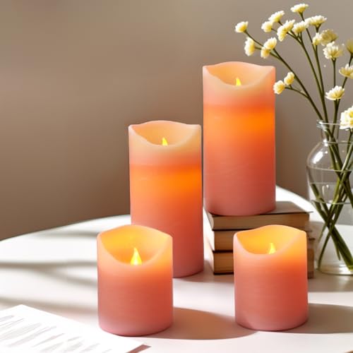 Flameless LED Candles with Remote Control and Timer,Flickering Candles Unscented Real Wax with Rustic Texture,Suitable for Home,Valentine's Day,Wedding or Christmas,Battery Powered, 4PK (Pink) - Image 7