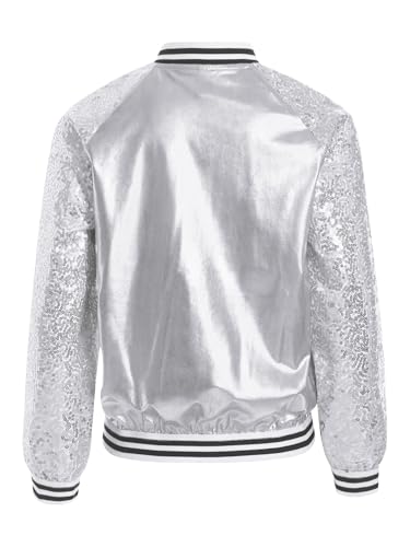 Linjinx Kids Girls Sequins Long Sleeve Baseball Jacket Sparkle Bomber Jacket Jazz Hip-hop Street Dance Coat Outerwear4