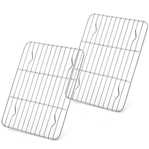 E-far Small Baking Rack Set of 2, Stainless Steel Metal Roasting Cooking Racks, Size – 8.6"x6.2", Non Toxic & Rust Free, Fit for Small Toaster Oven, Dishwasher Safe