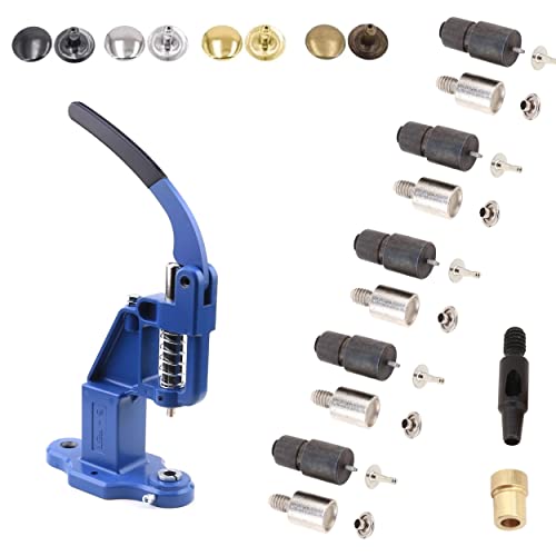 Rivet Press Machine and 5 Sets Single Cap Rivets Die - 5mm, 6mm, 7mm, 9mm, 12mm Single Cap Rivets Hand Press Machine Setter Setting Tool and Hole Puncher Kit