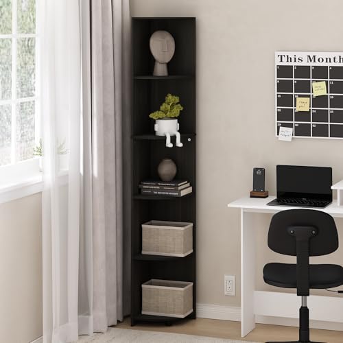 Furinno ECON Corner Shelf, 5-Tier Corner Book Shelf, Storage Shelves, Display Rack, Bookshelf, for Organization and Storage, Living Room, Home Office, Espresso by Furinno - Image 2
