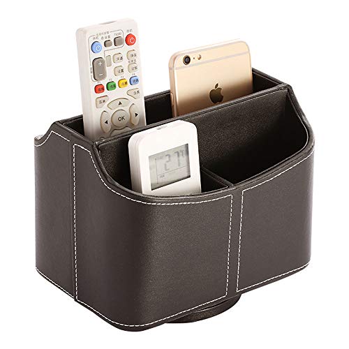 Remote Control Holder, Rotatable PU Leather 360 Degrees Spinning Desk Storage Caddy Holder for TV Remotes Controllers Office Supplies Electronics