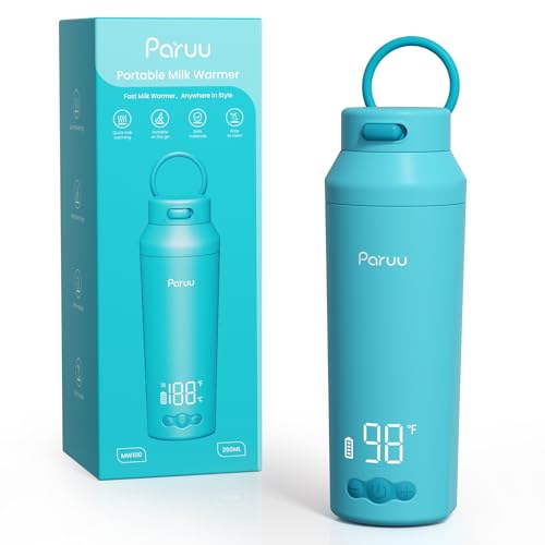Chauffe-biberon rapide portable autonome Paruu bleu 350 ml avec batterie rechargeable 30W