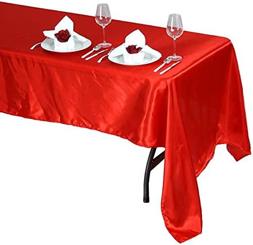 Miniatura 4 de BalsaCircle Mantel rectangular de satén rojo de 60 x 126 pulgadas, para bodas, fiestas, recepciones, eventos, cocina, comedor