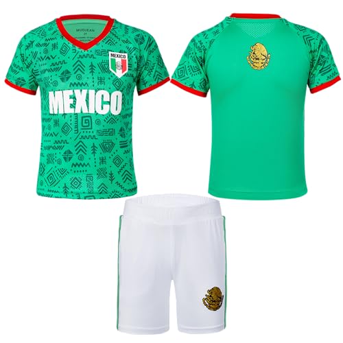 MUDJEAN Girls Mexican Soccer Jersey Youth 2-piece Set Boys Durable Mexico Shirts for Practice Green Age 11-12 Years