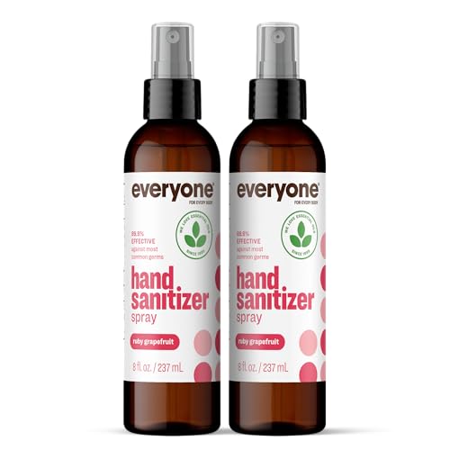 Everyone Hand Sanitizer Spray 8 Ounce (Pack of 2) Ruby Grapefruit Sugar Cane Alcohol with Essential Oils