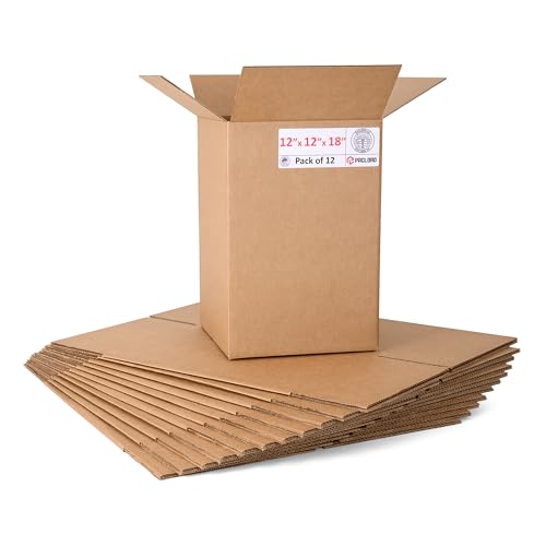 Image of Tall Cardboard Boxes 12 inchL x 12 inchW x 18 inchH (Pack of 12) - USA-Made Packing Boxes for Moving, Shipping, or Storage - USPS, UPS, FedEx Approved - Professional Packing Supplies for Moving