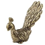 SnowOwl 1Pcs Gold Peacock Figurine Brass Small Statue House Sculptures Ornament Animal Figurines Desktop Ornament for Rustic Office Home Decor Wall Art Gift (Peacock-07)