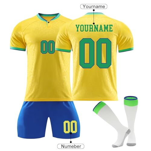 Camiseta Fútbol Brasil Personalizadas para Hombres y Niño, equipación Fútbol DIY Nombre y Número con Conjunto Top Pantalón Corto y Calcetines Regalo de Fútbol