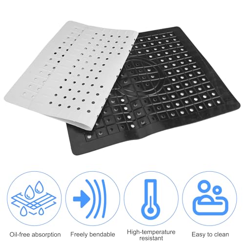 2 Piezas Alfombrilla de Goma para Fregadero, 31 x 26 cm Alfombrilla para Fregadero Antideslizante, Reutilizable Alfombrillas de Drenaje Cuadrada con Orificio para Cocina y Baño (Blanco + Negro) - imagen 6