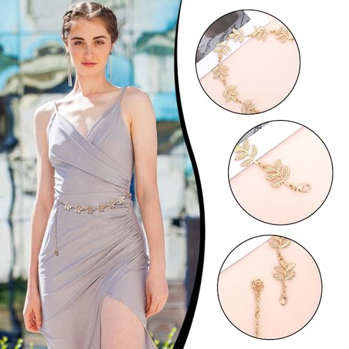 Bremorou 39.7 Inch Adjustable Metal Waist Chain Women Gold Leaf Belt Body Belly Belt Chains Vintage Jewelry Accessories Women's Boho Waists Skinny for Dresses Jeans Trousers Country Concert Outfit4
