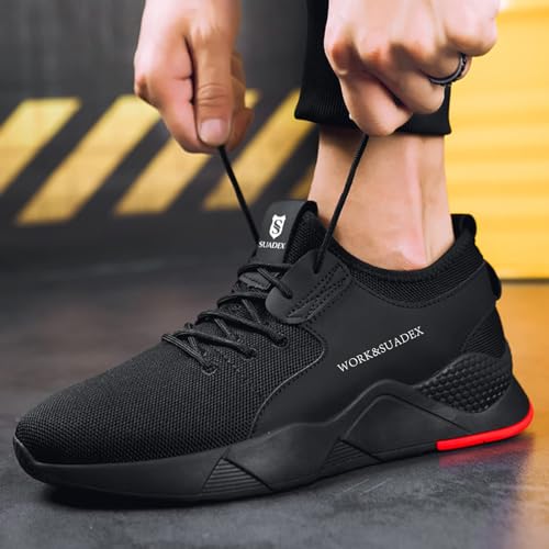 Foto von SUADEX Arbeitsschuhe Sicherheitsschuhe Herren Damen Leicht Atmungsaktiv Stahlkappenschuhe Unisex Sneaker mit Stahlkappe (02-Schwarz 43EU)