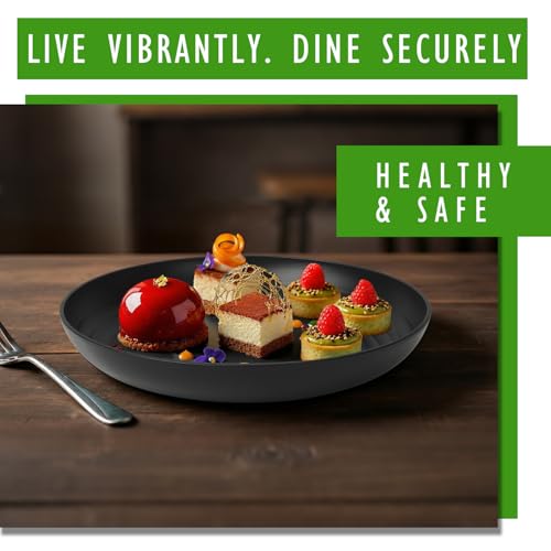 Image of 8in Wheat Straw Dinner Plates,Alternative to Melamine Plates,Black