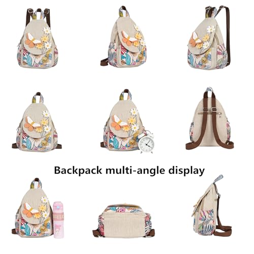 Image of Womens Boho Cotton Hemp Cloth Backpack Boho Vintage Embroidered Casual Purse Handbags Messenger Bag Swan