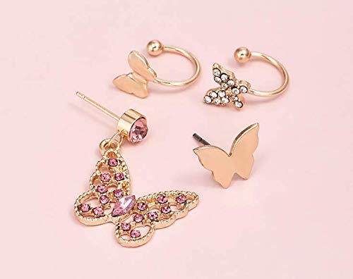 Butterfly Ear Cuff Earrings Set Rhinestone Butterfly Dangle Earrings Studs And Cz Earcuffed Earrings Set Prom Party Jewelry #TOP2