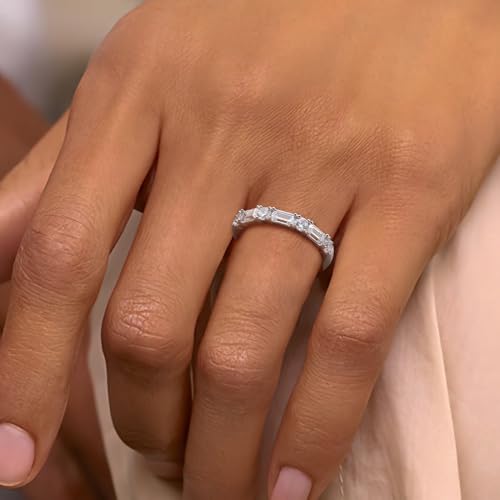 RANDES Sterling Silver Diamond Rings for Women Cubic Zirconia Half Eternity Wedding Band 3mm Emerald Cut Engagement April Birthstone Ring Size 6 by RANDES - Used condition - Image 2