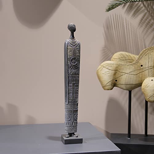 Guichifun African Statue Sculpture Collectible Figurines - Traditional Tribal Black Lady Figurine Home Décor Collectible Art Dress Women Statue Living Room Decoration Gift 1.5 X 2 X 13 Inch #TOP9