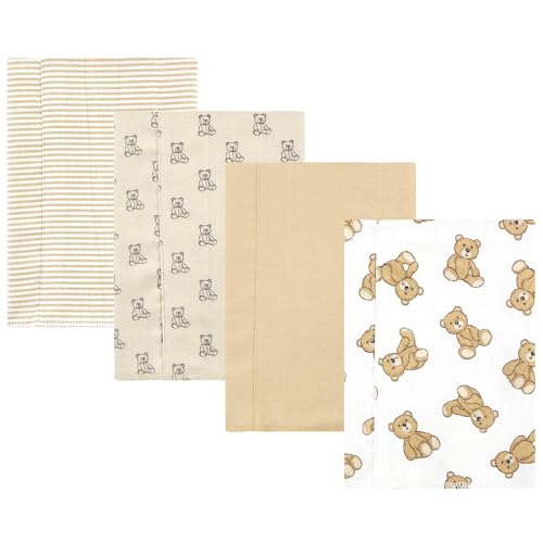 Image of Hudson Baby Unisex Baby Cotton Poly Flannel Burp Cloths, Teddy Bears 4 Pack, One Size