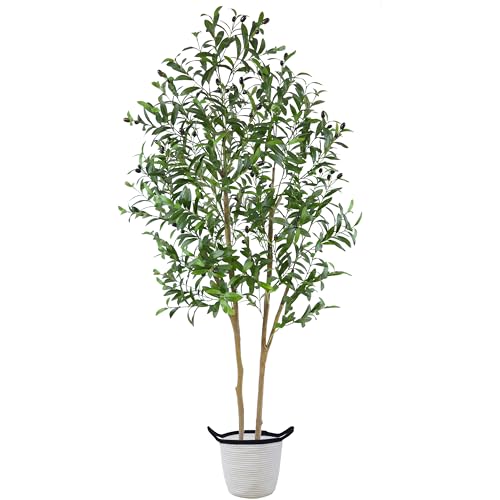 Lovaplants Artificial Olive Tree 6ft, Faux Plant with Basket, Fake Olive Silk Floor Trees, Lifelike...