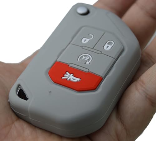 Image of Silicone Remote Key Fob Case Covers Protectors for Jeep Wrangler Rubicon 392 JL JLU Wagoneer Gladiator JT Flip Fold Remote