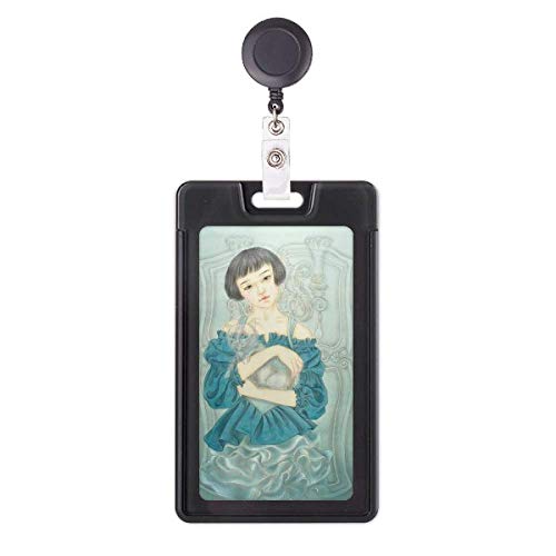 Étui rétractable pour badge de luxe Blue Dress au design peinture chinoise raffinée
